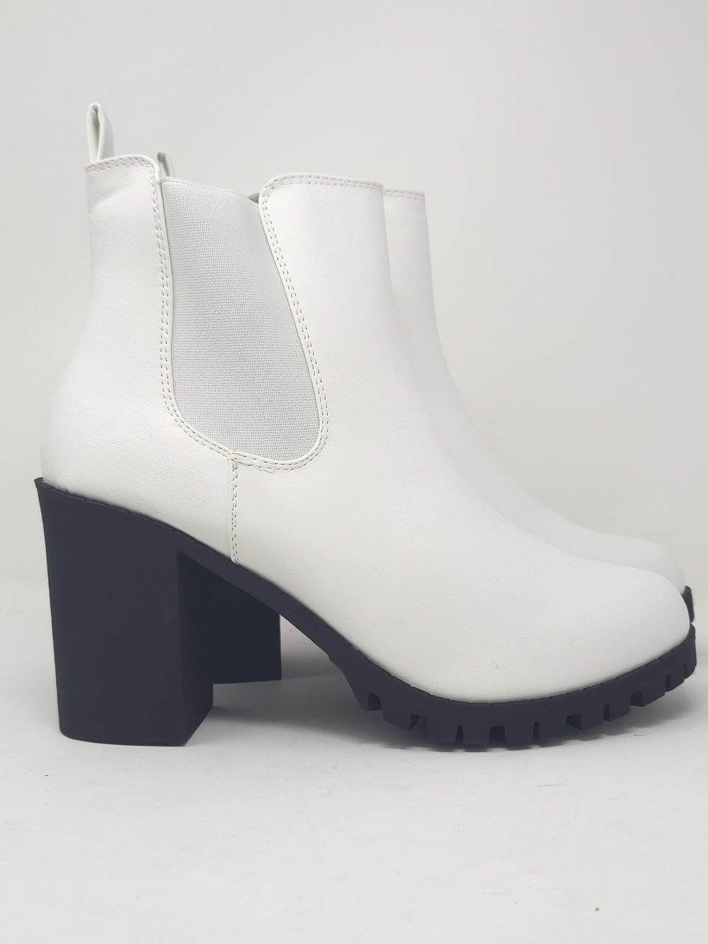 White Chunky Heel Ankle Boots Chelsea Style Platform Minimalist Trendy - Picture 3 of 10